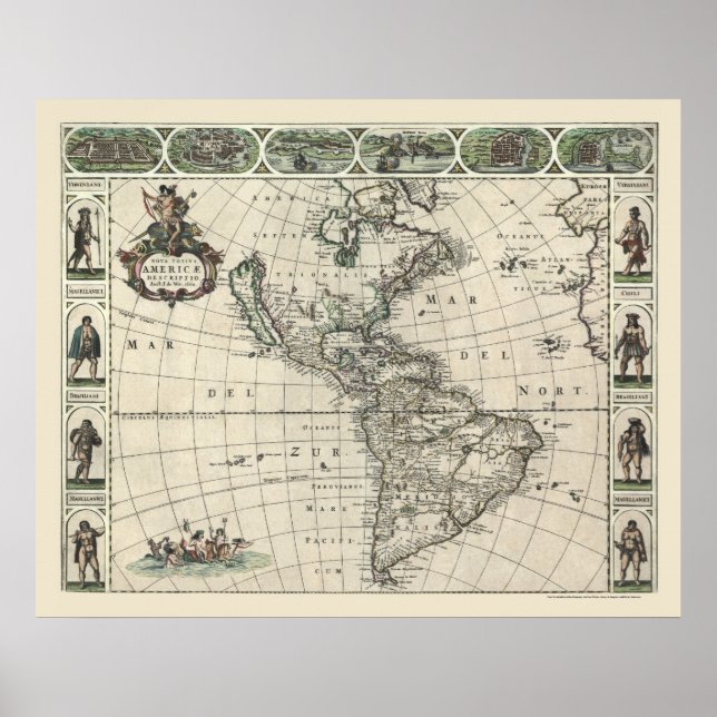 Map of America by Frederick de Wit 1660 Poster (Front)