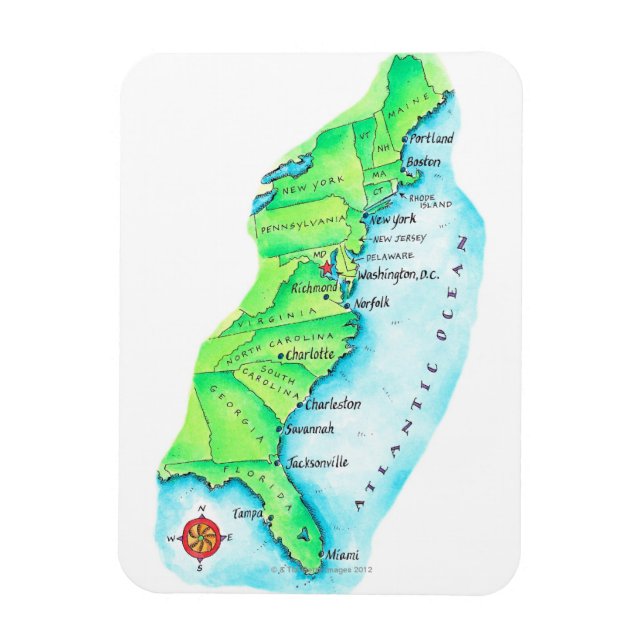 Map of American East Coast Magnet (Vertical)