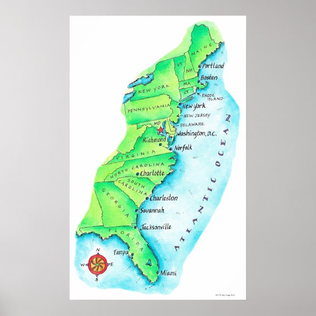 Map of American East Coast Poster (Front)