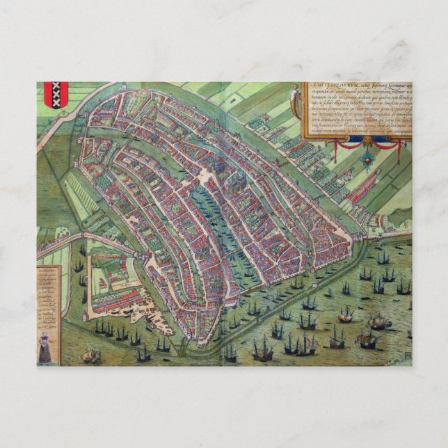 Map of Amsterdam, from 'Civitates Orbis Terrarum' Postcard (Front)