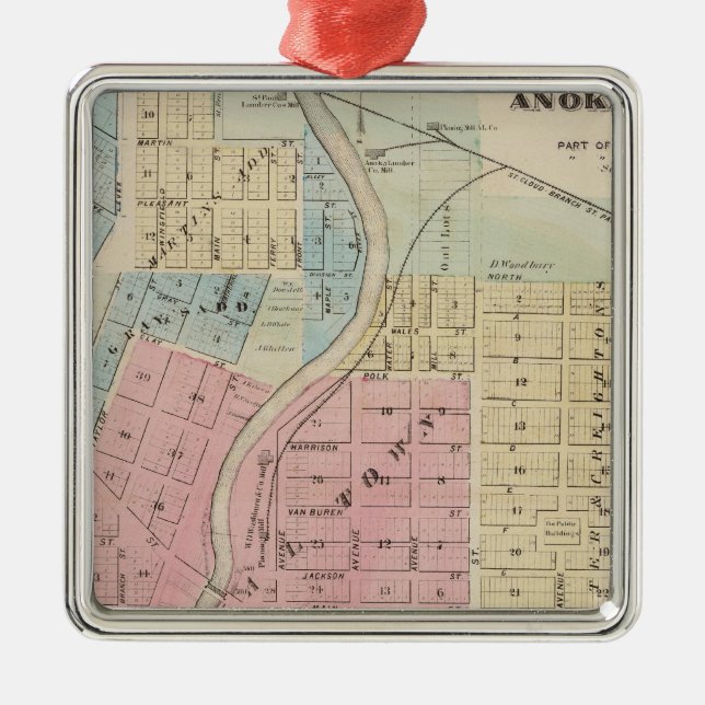 Map of Anoka, Anoka County, Minnesota Metal Tree Decoration (Front)