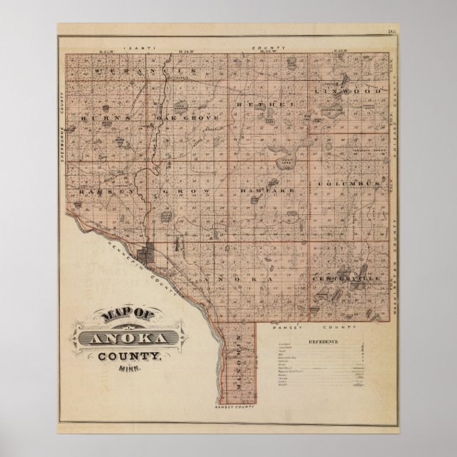 Map of Anoka County, Minnesota Poster (Front)