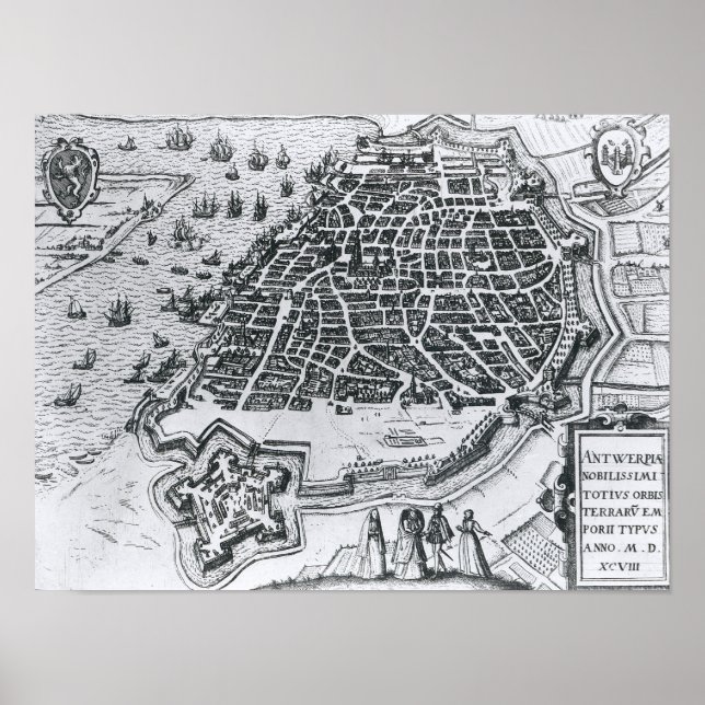 Map of Antwerp, 1598 Poster (Front)