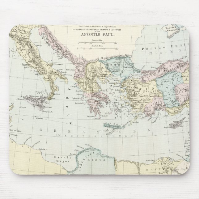 Map of Apostle Paul's Missionary Journeys Mouse Pad (Front)