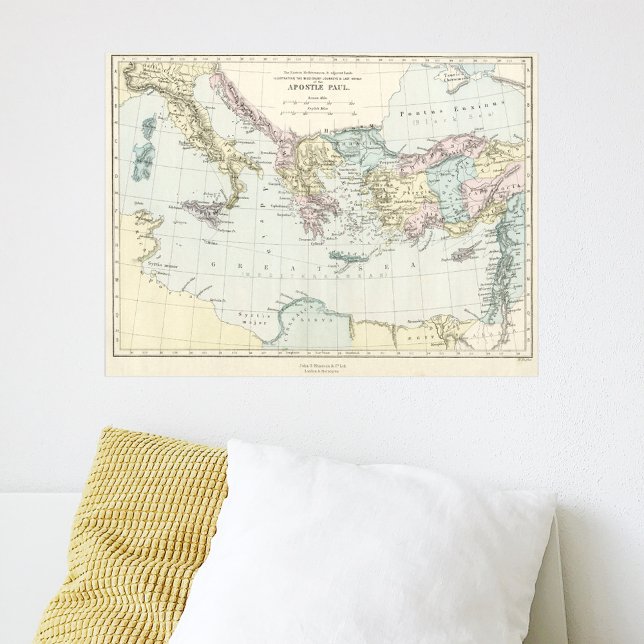 Map of Apostle Paul's Missionary Journeys Poster (Poster on wall)