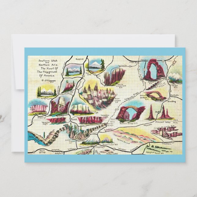 Map of Arizona Utah Landmarks Flat Card (Front)