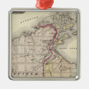 Map of Ashland and Bayfield counties Metal Tree Decoration