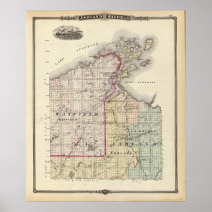 Map of Ashland and Bayfield counties Poster