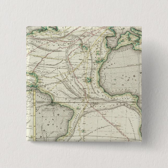 Map of Atlantic Ocean 15 Cm Square Badge (Front)