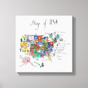 Map of Attractions of United States of America Canvas Print