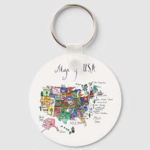Map of Attractions of United States of America Key Ring