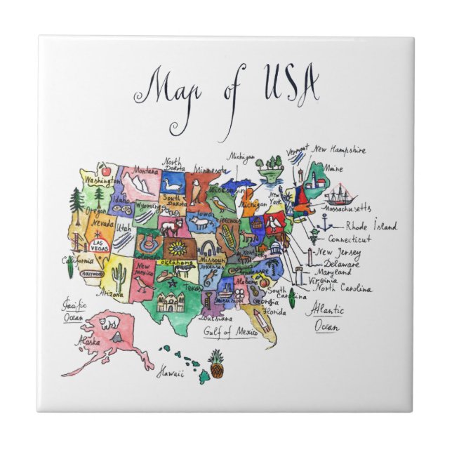 Map of Attractions of United States of America Tile (Front)