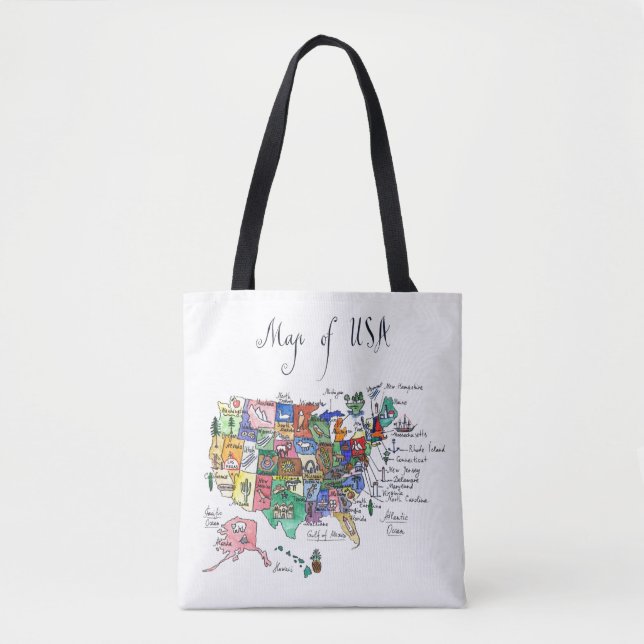 Map of Attractions of United States of America Tote Bag (Front)