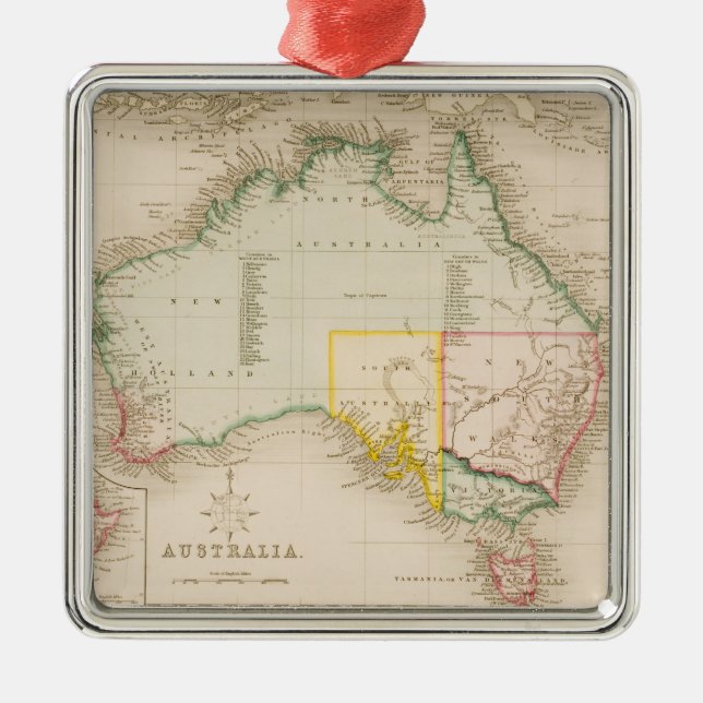 Map of Australia & New Zealand Metal Tree Decoration (Front)