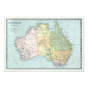 Map of Australia with Cities & Roads 1932 - Photo Print