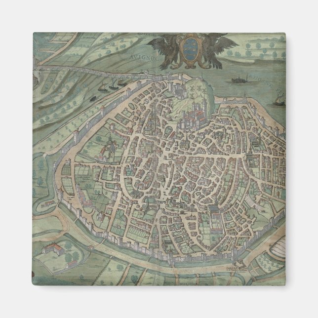 Map of Avignon, from 'Civitates Orbis Terrarum' by Magnet (Front)