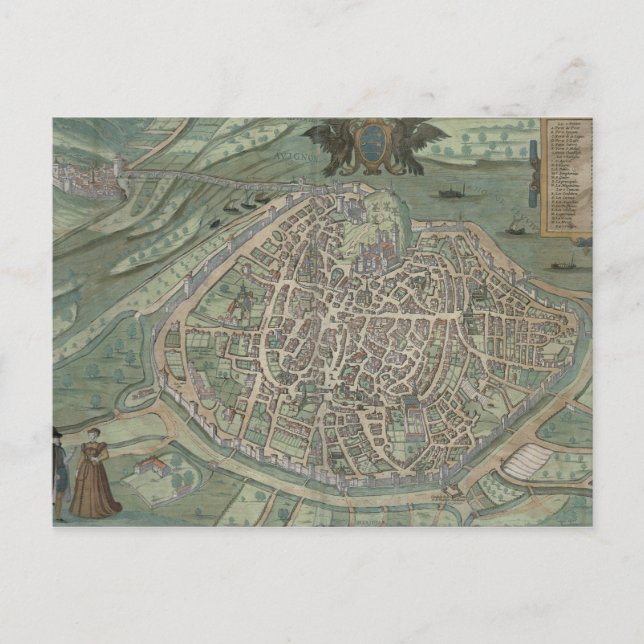 Map of Avignon, from 'Civitates Orbis Terrarum' by Postcard (Front)