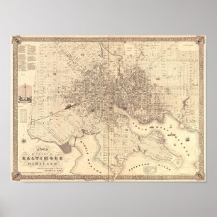 Map of Baltimore 1851 Poster