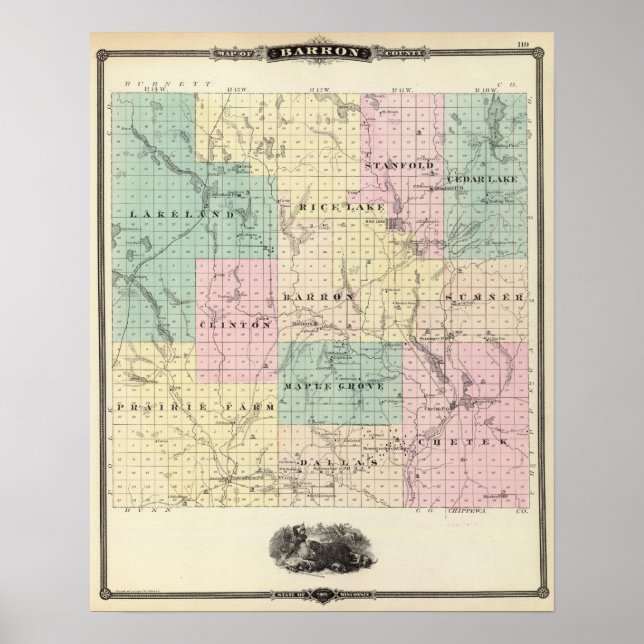 Map of Barron County, State of Wisconsin Poster (Front)