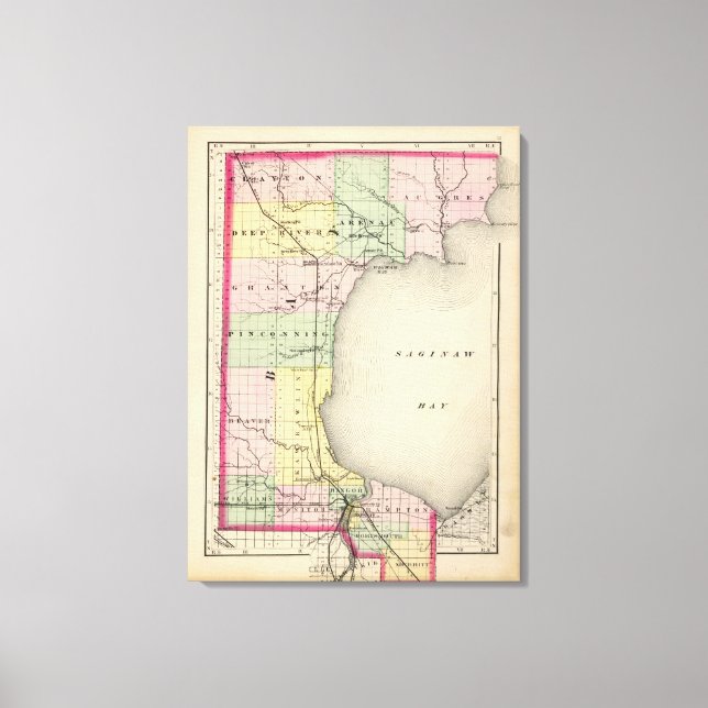 Map of Bay County, Michigan Canvas Print (Front)