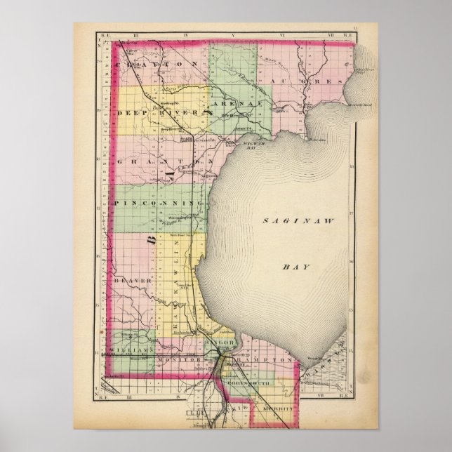 Map of Bay County, Michigan Poster (Front)