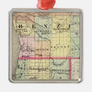 Map of Benzie and Manistee counties, Michigan Metal Tree Decoration
