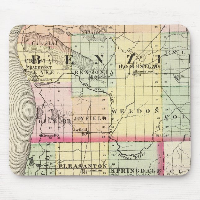 Map of Benzie and Manistee counties, Michigan Mouse Pad (Front)
