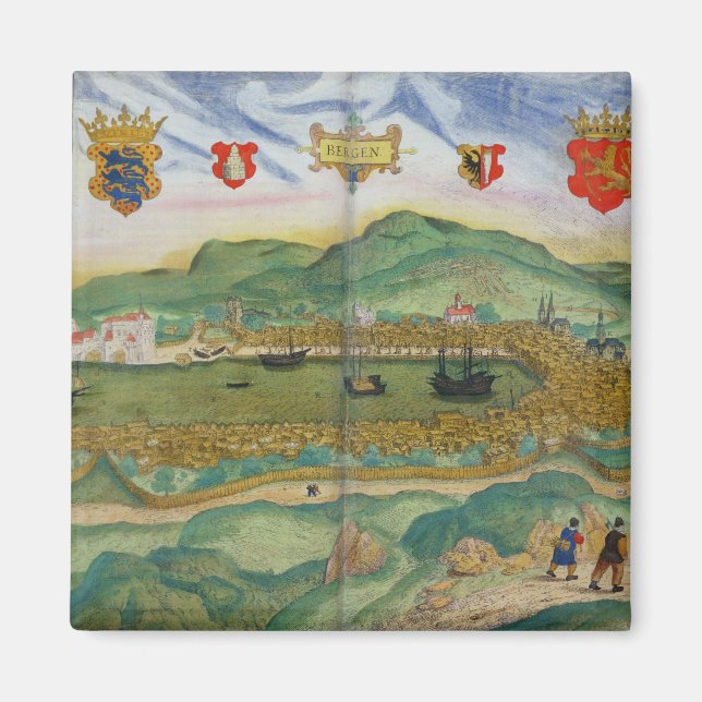 Map of Bergen, from 'Civitates Orbis Terrarum' by Magnet (Front)