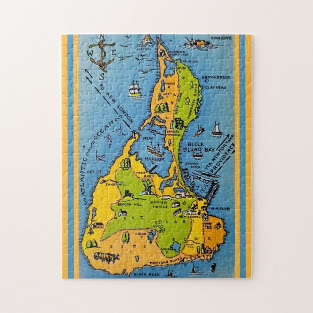 Map of Block Island 11x14 Jigsaw Puzzle (Vertical)