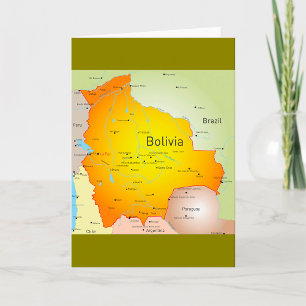 Map of Bolivia with Cities and Borders Card