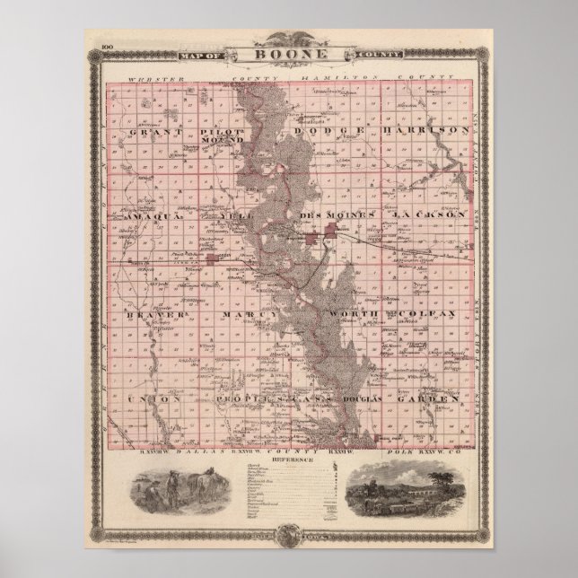 Map of Boone County, State of Iowa Poster (Front)
