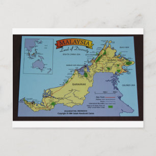 Map of Borneo, Malaysia Postcard