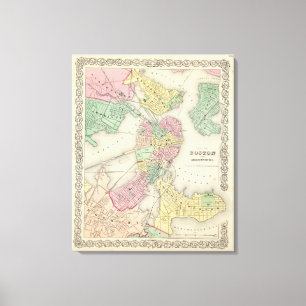 Map Of Boston And Adjacent Cities Canvas Print