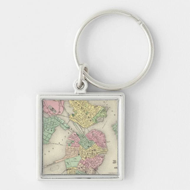 Map Of Boston And Adjacent Cities Key Ring (Front)