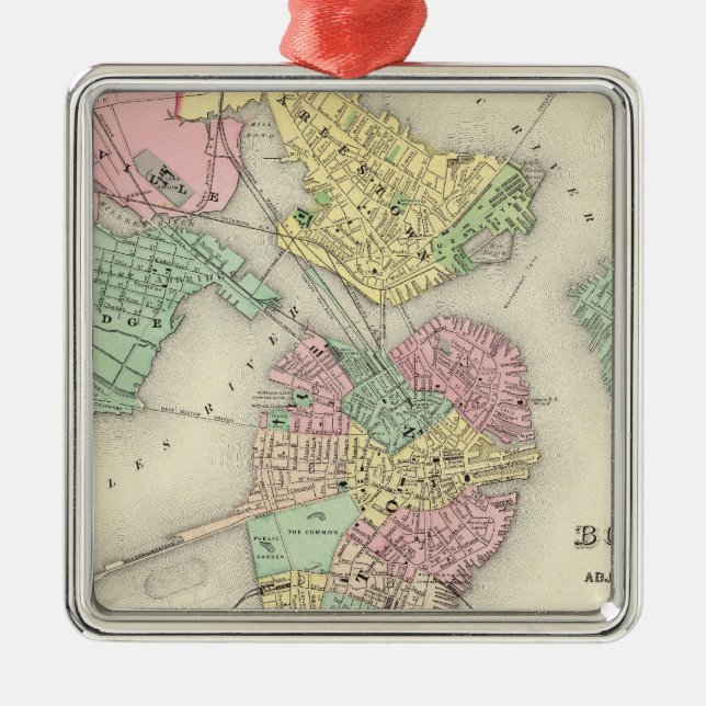 Map Of Boston And Adjacent Cities Metal Tree Decoration (Front)