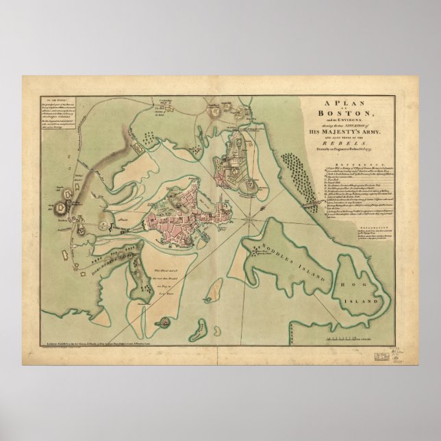 Map of Boston, Drawn by the British Army, 1776 Poster (Front)