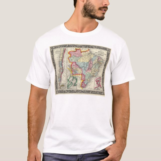 Map Of Brazil, Bolivia, Paraguay, And Uruguay T-Shirt (Front)