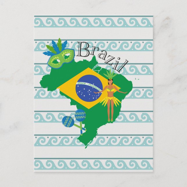 Map of Brazil With Brazillian Flag Postcard (Front)