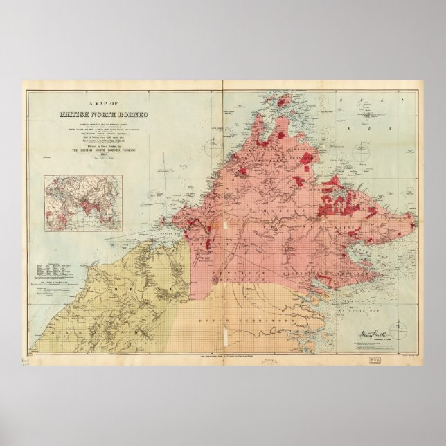 Map of British North Borneo (1899) Poster (Front)