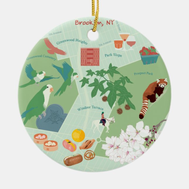Map of Brooklyn Customisable Two-sided Ceramic Tree Decoration (Front)