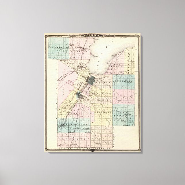 Map of Brown County, State of Wisconsin Canvas Print (Front)