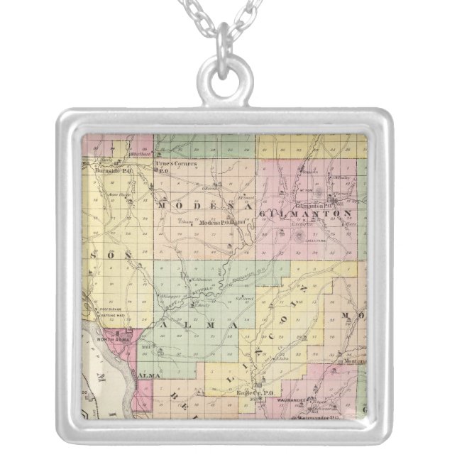 Map of Buffalo County and Village of Alma Silver Plated Necklace (Front)
