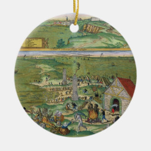 Map of Cadiz, from 'Civitates Orbis Terrarum' by G Ceramic Tree Decoration