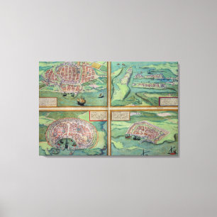 Map of Calais, Malta, Rhodes, and Famagusta, from Canvas Print