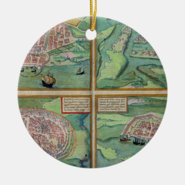 Map of Calais, Malta, Rhodes, and Famagusta, from Ceramic Tree Decoration (Front)