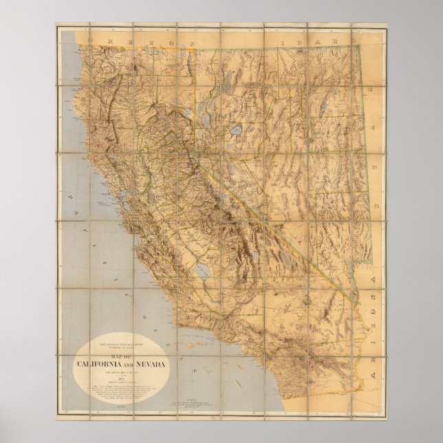 Map Of California And Nevada Poster (Front)