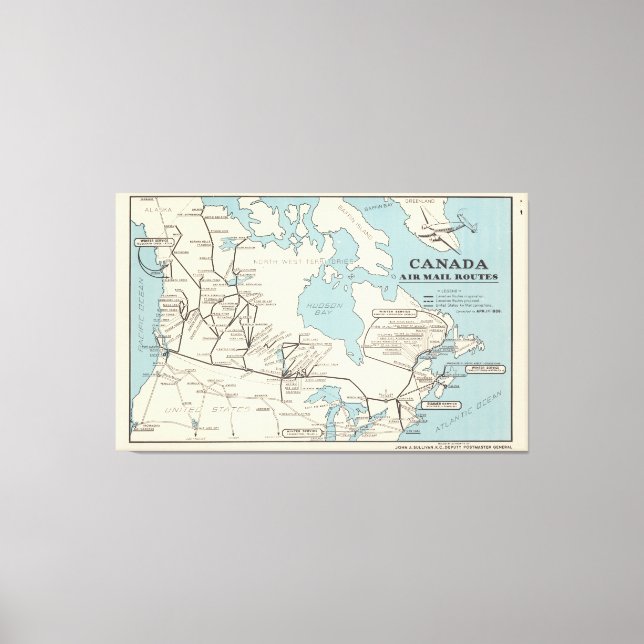 Map of Canada - Canada Air Mail Routes Canvas Print (Front)