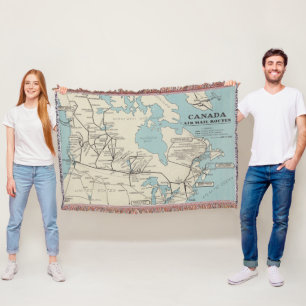 Map of Canada - Canada Air Mail Routes Throw Blanket