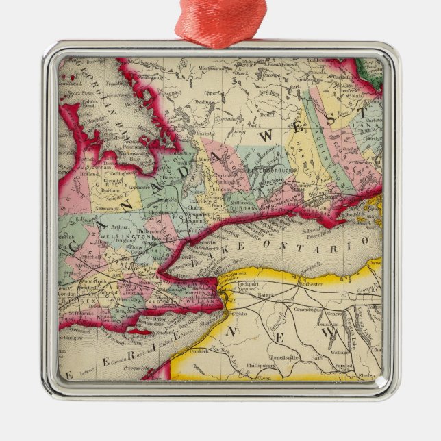 Map Of Canada West In Counties Metal Tree Decoration (Front)