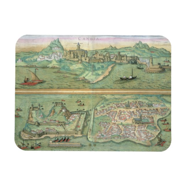 Map of Candia and Corfu, from 'Civitates Orbis Ter Magnet (Horizontal)